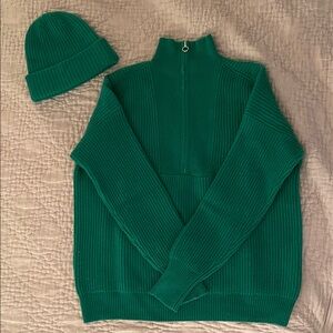 Green Ribbed Women’s Sweater and Hat Set
